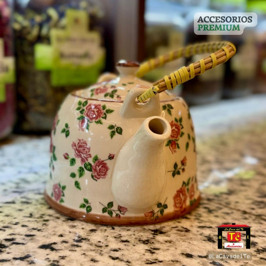 Tetera de Cerámica con Infusor – Diseño Rosas