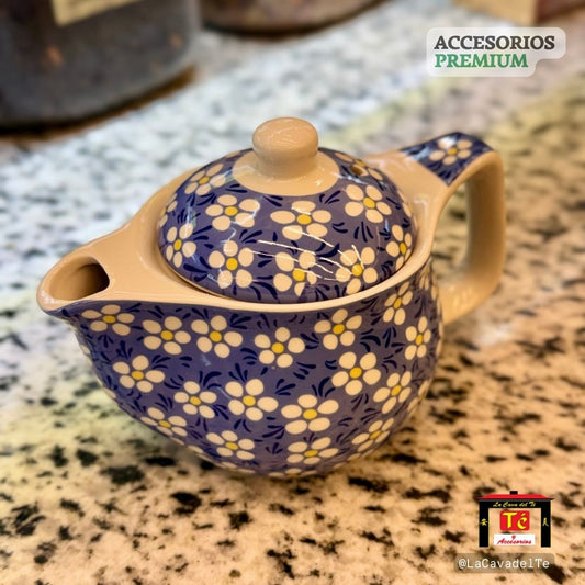 Tetera de Cerámica Pequeña – Diseño Floral Azul