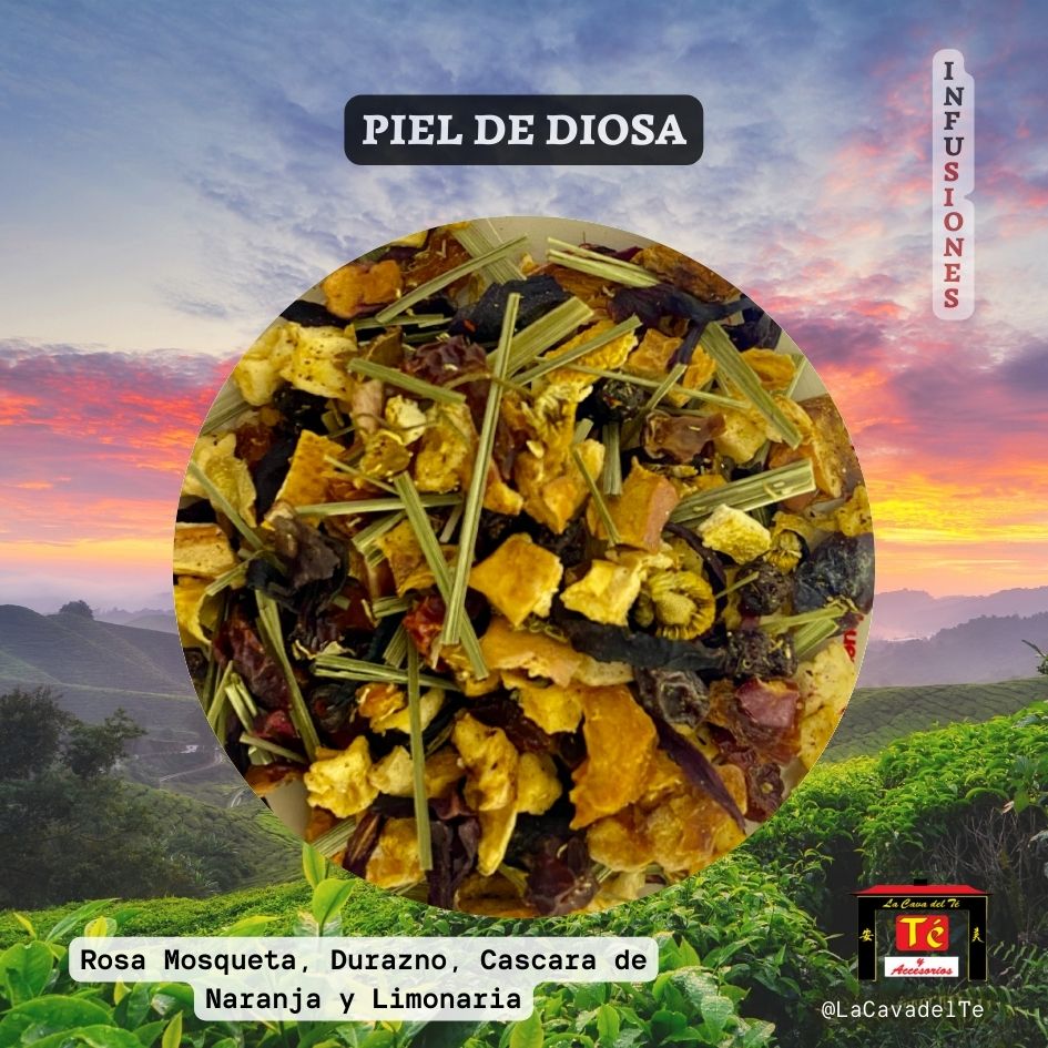 Infusión Piel de Diosa rosa mosqueta durazno cáscara de naranja limonaria
