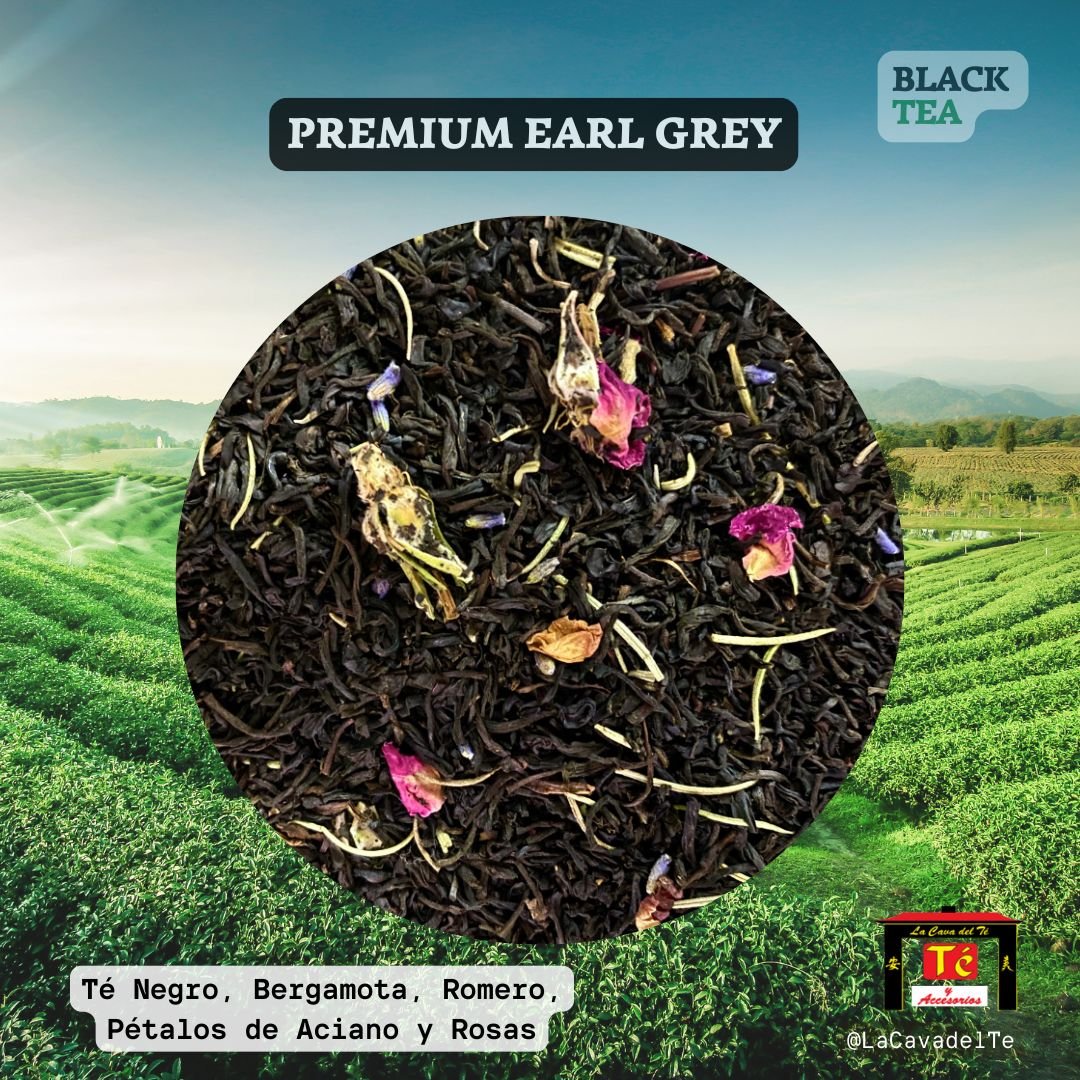 Premium Earl Grey té negro con bergamota, romero y pétalos de rosas