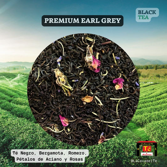 Premium Earl Grey té negro con bergamota, romero y pétalos de rosas