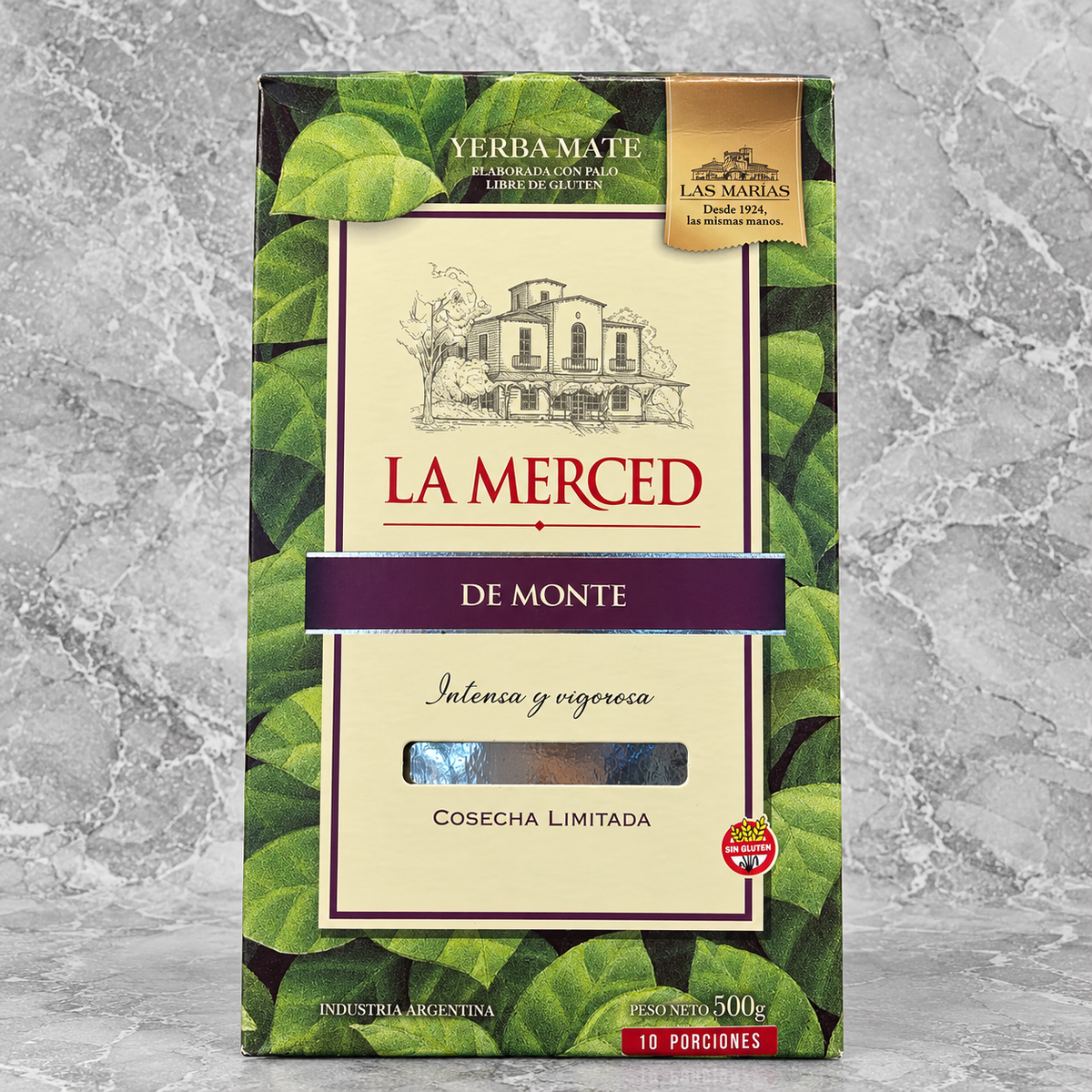 Yerba Mate La Merced De Monte 500 g en su empaque original de 500 gramos.