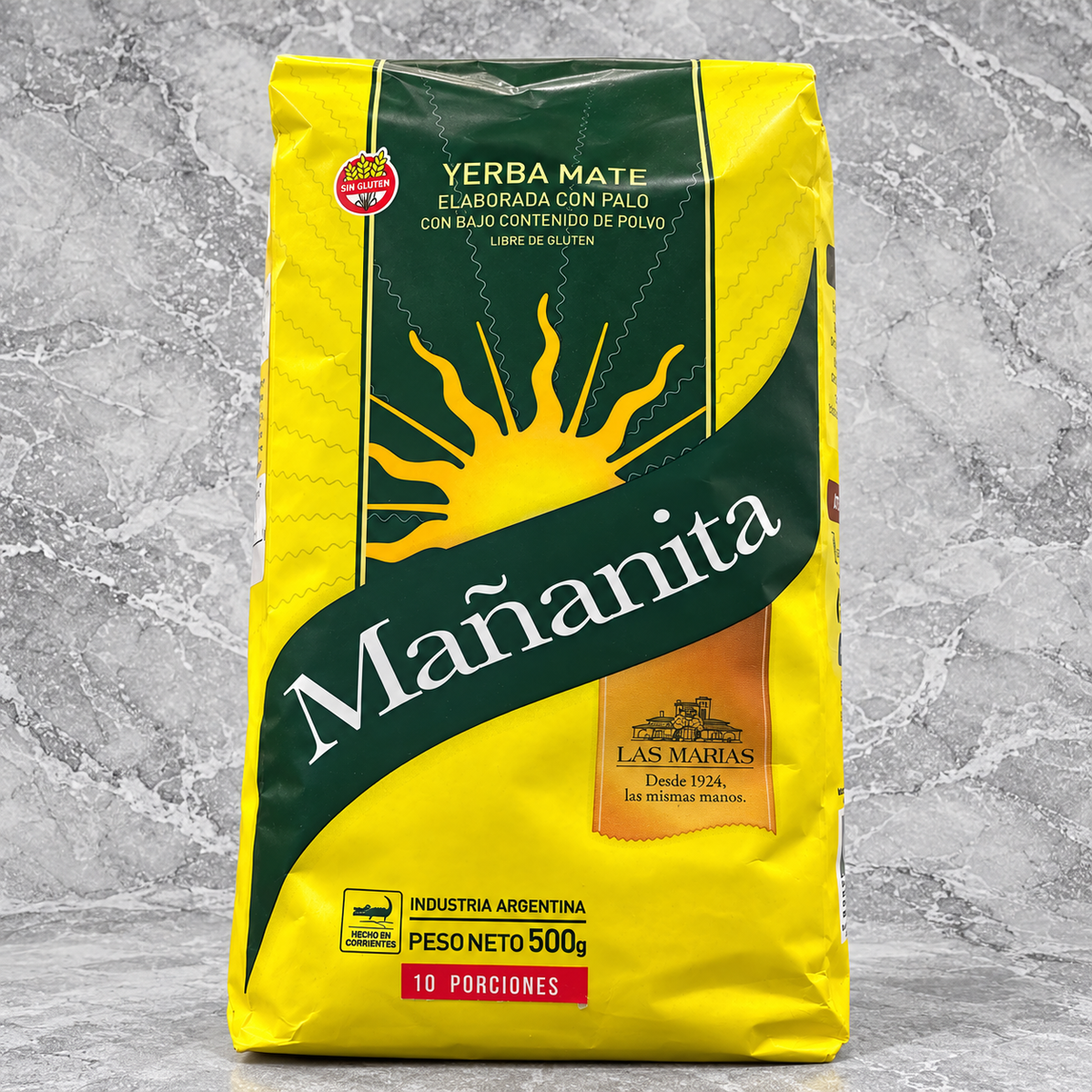 Yerba Mate Mañanita Con Palo 500 g en su empaque original de 500 gramos.
